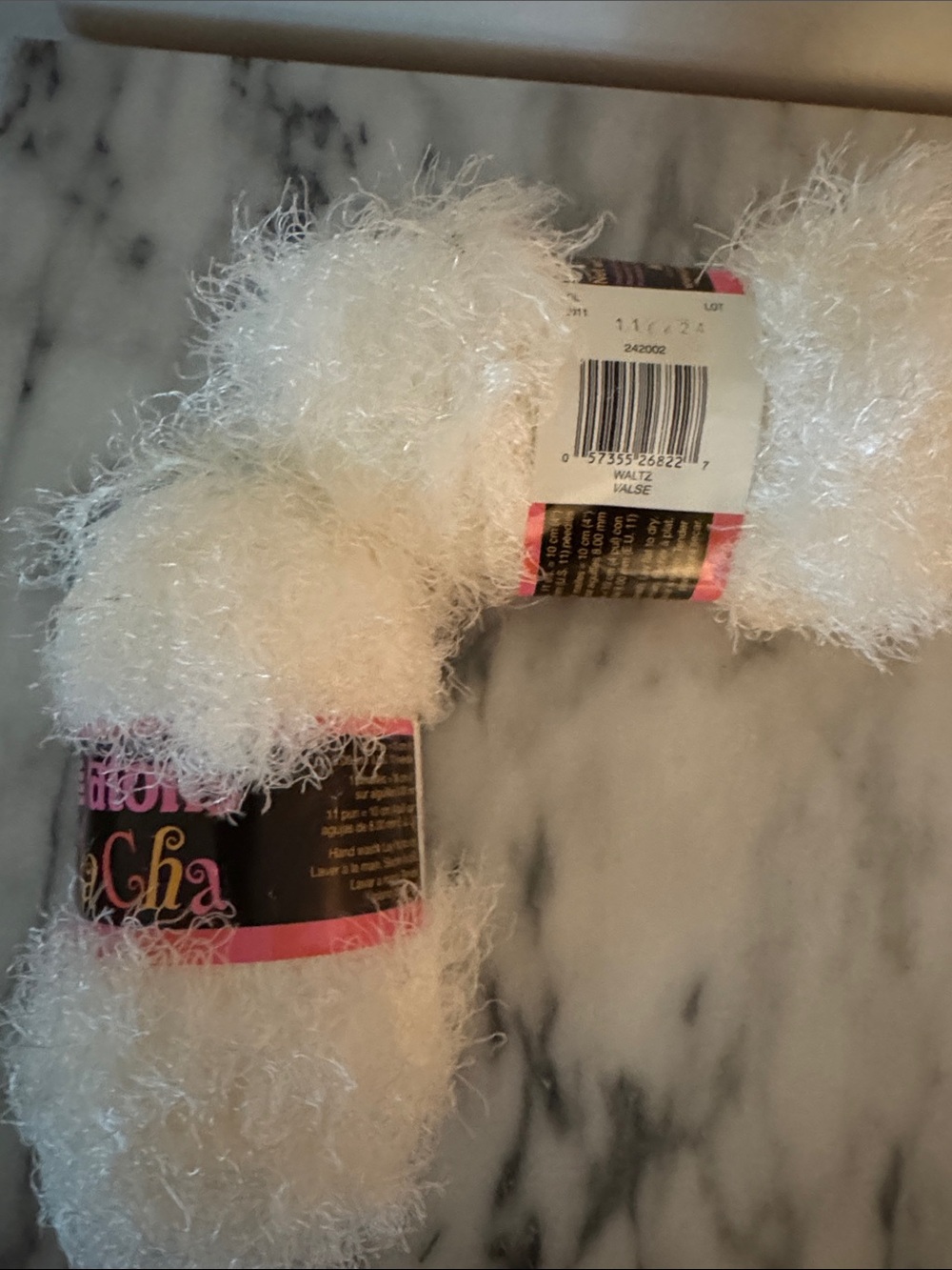 Patons White Eyelash Cha cha  Decorative Yarn -lot of 2 -NWT